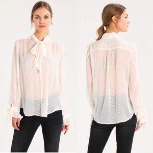 Banana Republic Tie Neck Clip Dot Bow Sleeve Top